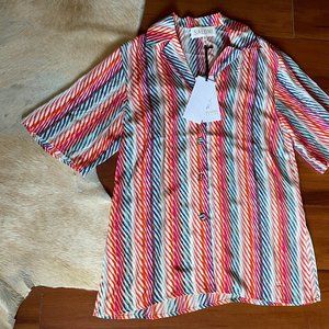 Saloni Women's "Dree" Silk Shirt Blouse in CandyObliq Sz 4 NWT $325